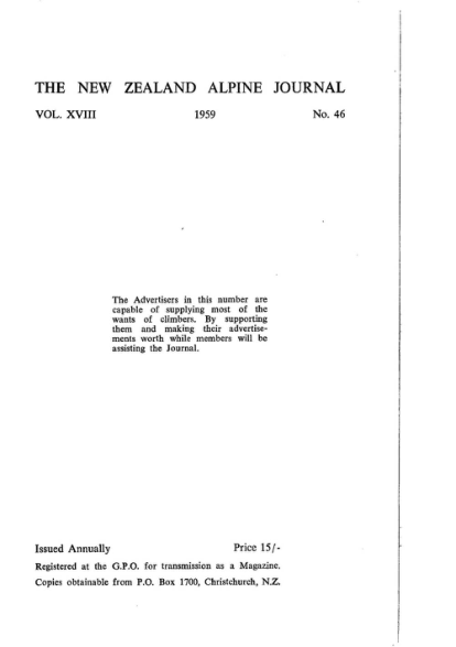 New Zealand Alpine Journal 1959 Vol 18 No 46 cover
